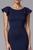 Laden Sie das Bild in den Galerie-Viewer, Elegante Marineblau Sheath Satin Lange Formelle Kleid mit Rüschen
