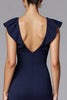 Laden Sie das Bild in den Galerie-Viewer, Elegante Marineblau Sheath Satin Lange Formelle Kleid mit Rüschen