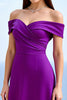 Laden Sie das Bild in den Galerie-Viewer, Plum Schulterfreie Satin Sheath Rüschen Lange Formelle Kleid