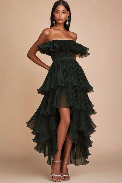 Dunkelgrün A Linie Trägerlos Lange Formelle Kleid