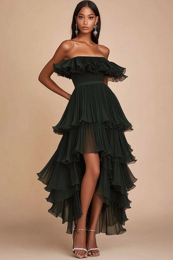 Dunkelgrün A Linie Trägerlos Lange Formelle Kleid