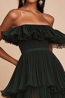 Dunkelgrün A Linie Trägerlos Lange Formelle Kleid