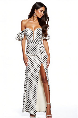 Schwarz und Weiß Sheath Polka Dot Maxi Formelle Kleid mit Schlitz