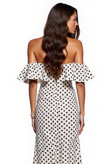 Schwarz und Weiß Sheath Polka Dot Maxi Formelle Kleid mit Schlitz