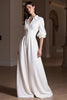 Laden Sie das Bild in den Galerie-Viewer, A Linie Weiß Maxi Formelle Kleid mit Ärmel