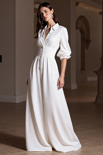 A Linie Weiß Maxi Formelle Kleid mit Ärmel
