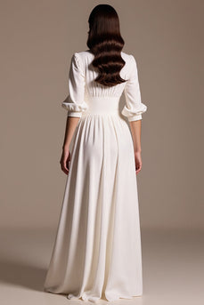 A Linie Weiß Maxi Formelle Kleid mit Ärmel