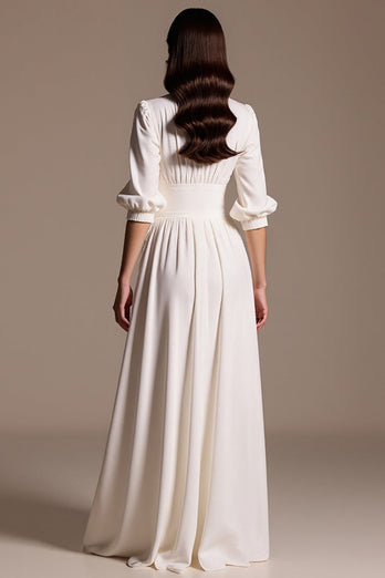 A Linie Weiß Maxi Formelle Kleid mit Ärmel