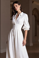 Laden Sie das Bild in den Galerie-Viewer, A Linie Weiß Maxi Formelle Kleid mit Ärmel
