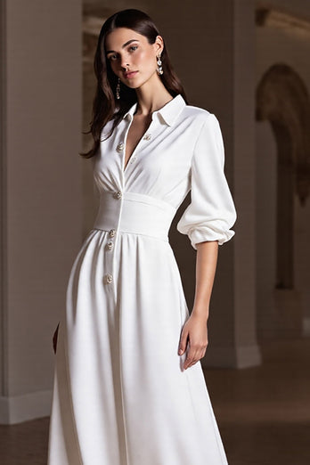 A Linie Weiß Maxi Formelle Kleid mit Ärmel