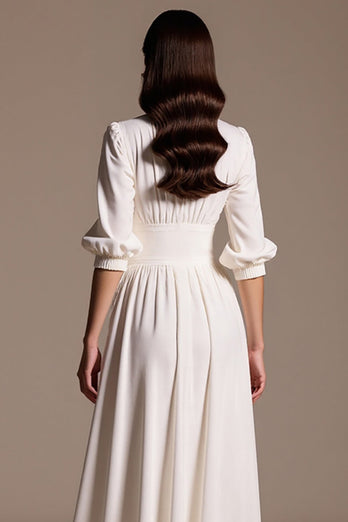 A Linie Weiß Maxi Formelle Kleid mit Ärmel