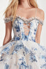 Laden Sie das Bild in den Galerie-Viewer, Glitzer Weiß und Blau Blumen Rüschend Korsett Kurze Party Kleid