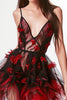 Laden Sie das Bild in den Galerie-Viewer, Glitzer Schwarz und Rot Blumen Korsett Kurze Party Kleid mit Rüschens