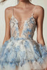 Laden Sie das Bild in den Galerie-Viewer, Glitzer Blumen Weiß und Blau Rüschend Kurze Party Kleid mit Perlen