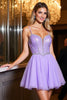 Laden Sie das Bild in den Galerie-Viewer, Glitzer Lila A Linie Kurze Tüll Party Kleid mit Perlen