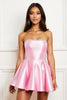 Laden Sie das Bild in den Galerie-Viewer, Glitzer Pink Trägerlos Satin Perlen Party Kleid mit Kurze