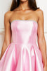 Laden Sie das Bild in den Galerie-Viewer, Glitzer Pink Trägerlos Satin Perlen Party Kleid mit Kurze