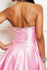 Laden Sie das Bild in den Galerie-Viewer, Glitzer Pink Trägerlos Satin Perlen Party Kleid mit Kurze