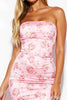 Laden Sie das Bild in den Galerie-Viewer, Blumen Pink Trägerlos Kurze Enges Satin Party Kleid