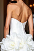 Laden Sie das Bild in den Galerie-Viewer, Blumen Weiß Trägerlos Satin Kurze Enges Party Kleid