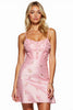 Laden Sie das Bild in den Galerie-Viewer, Blumen Pink Kurze Spaghettiträger Satin Party Kleid