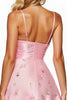 Laden Sie das Bild in den Galerie-Viewer, Blumen Pink Kurze Spaghettiträger Satin Party Kleid