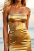 Laden Sie das Bild in den Galerie-Viewer, Golden Glitter Trägerlos Keyhole Enges Kurze Party Kleid