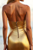 Laden Sie das Bild in den Galerie-Viewer, Golden Glitter Trägerlos Keyhole Enges Kurze Party Kleid