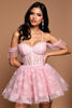 Laden Sie das Bild in den Galerie-Viewer, Spitze Pink A Linie Tüll Kurze Korsett Party Kleid