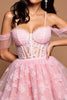 Laden Sie das Bild in den Galerie-Viewer, Spitze Pink A Linie Tüll Kurze Korsett Party Kleid