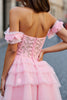 Laden Sie das Bild in den Galerie-Viewer, Pink A Linie Tüll Kurze Korsett Party Kleid mit Applikationen