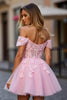 Laden Sie das Bild in den Galerie-Viewer, Blumen Pink Tüll Schulterfreie Kurze Korsett Party Kleid