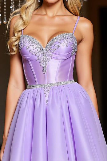 Glitzer Kurze Lila A Linie Korsett Party Kleid mit Perlen