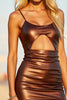 Laden Sie das Bild in den Galerie-Viewer, Kaffee Kurze Enges Keyhole Metallic Party Kleid