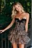 Laden Sie das Bild in den Galerie-Viewer, Khaki Bedruckte Leopard Rüschend Kurze Party Kleid mit Spitze