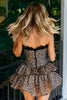 Laden Sie das Bild in den Galerie-Viewer, Khaki Bedruckte Leopard Rüschend Kurze Party Kleid mit Spitze