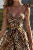Laden Sie das Bild in den Galerie-Viewer, Glitzer Khaki Bedruckte Leopard Perlen Kurze Party Kleid mit Schleifes