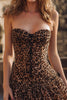 Laden Sie das Bild in den Galerie-Viewer, Khaki Trägerlos Leopard Bedruckte Tüll Kurze Party Kleid