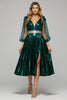 Laden Sie das Bild in den Galerie-Viewer, Glitzernd Dunkelgrün Metallic V-Ausschnitt Ballkleid mit Schlitz