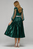 Laden Sie das Bild in den Galerie-Viewer, Glitzernd Dunkelgrün Metallic V-Ausschnitt Ballkleid mit Schlitz
