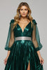 Laden Sie das Bild in den Galerie-Viewer, Glitzernd Dunkelgrün Metallic V-Ausschnitt Ballkleid mit Schlitz