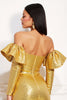 Laden Sie das Bild in den Galerie-Viewer, Glitzer Golden Enges Metallic Kurze Party Kleid mit Rüschens