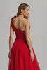 Laden Sie das Bild in den Galerie-Viewer, Rot Ein-Schulter A-Linie Lang Ballkleid mit 3D-Blume