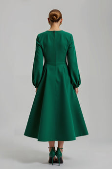 Glitzernd Dunkelgrün Langarm Ballkleid mit Perlen