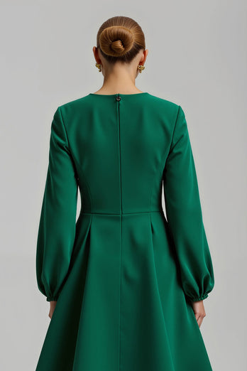 Glitzernd Dunkelgrün Langarm Ballkleid mit Perlen