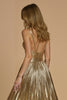 Laden Sie das Bild in den Galerie-Viewer, Glitzernd Golden Metallic Spaghettiträger Lang Ballkleid mit Schlitz