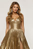 Laden Sie das Bild in den Galerie-Viewer, Glitzernd Golden A Linie Metallic Lang Ballkleid mit Schlitz