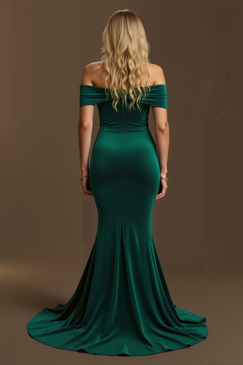 Laden Sie das Bild in den Galerie-Viewer, Dunkelgrün Schulterfrei Meerjungfrau Lang Ballkleid