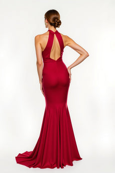 Rot Satin Meerjungfrau Lang Ballkleid mit Schlitz