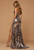 Laden Sie das Bild in den Galerie-Viewer, Glitzernd Golden Leopardenmuster Etui Lang Ballkleid mit Schlitz